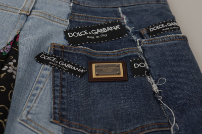 Pre-owned Dolce & Gabbana Jeans Patchwork Dg Fashion Wide Leg Denim It38/us4/xs 1900usd In Blue