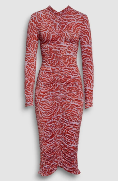 Pre-owned A.l.c $550 . Women's Red Ansel Longsleeve Funnel Neck Midi Bodycon Dress Size Xs