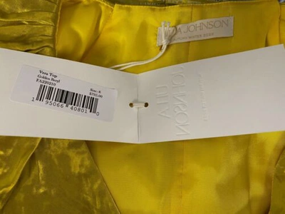 Pre-owned Ulla Johnson $795  Women's Yellow Vera Satin V-neck Puff Sleeve Ruched Top Size 8