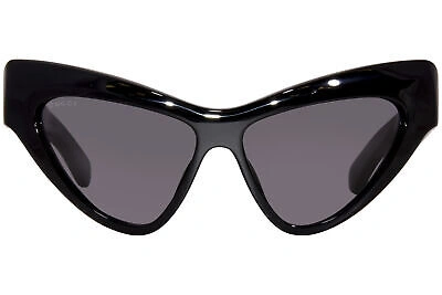 Pre-owned Gucci Gg1294s 001 Sunglasses Women's Black/grey Lenses Cat Eye Wrap 57mm In Gray