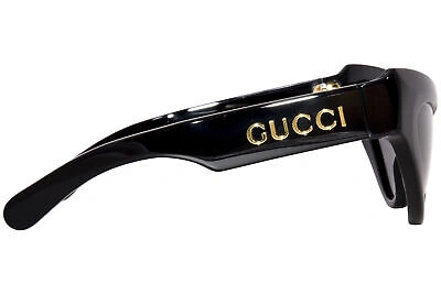 Pre-owned Gucci Gg1294s 001 Sunglasses Women's Black/grey Lenses Cat Eye Wrap 57mm In Gray