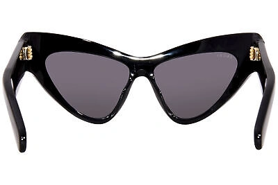 Pre-owned Gucci Gg1294s 001 Sunglasses Women's Black/grey Lenses Cat Eye Wrap 57mm In Gray