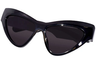 Pre-owned Gucci Gg1294s 001 Sunglasses Women's Black/grey Lenses Cat Eye Wrap 57mm In Gray