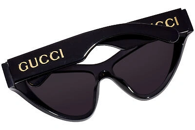 Pre-owned Gucci Gg1294s 001 Sunglasses Women's Black/grey Lenses Cat Eye Wrap 57mm In Gray