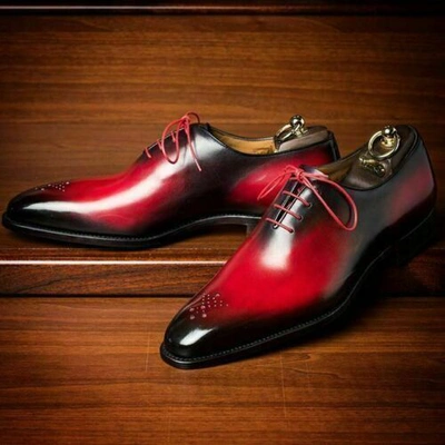 Pre-owned Handmade Bespoke Handcrafted Red And Black Shaded Leather Oxford Lace Up Brogue Shoes