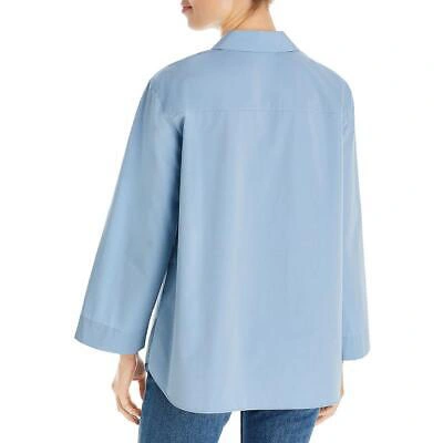 Pre-owned Lafayette 148 York Womens Collared Long Sleeve Henley Shirt Bhfo 8189 In Riptide Irridescent