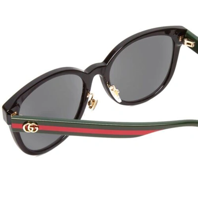 Pre-owned Gucci Gg0854sk Ladies Cateye Sunglasses Black Red Green/grey Smoke Gradient 56mm In Multicolor