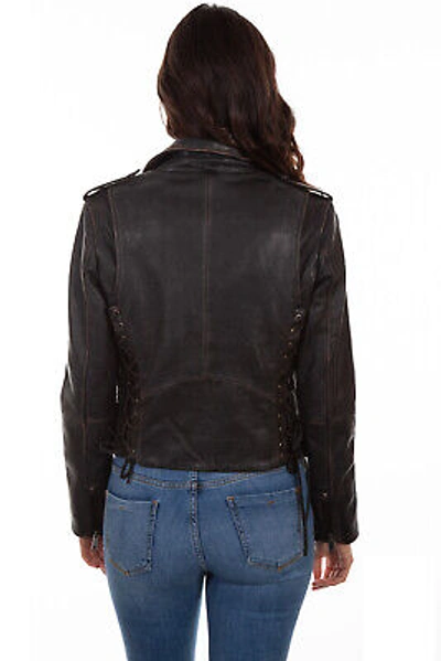 Pre-owned Scully Womens Black Lamb Leather Motorcycle Studded Jacket