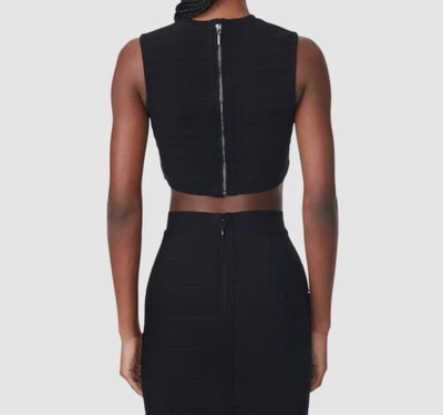 Pre-owned Herve Leger $1190  Women's Black Cropped Round Neck Molded Cup Blouse Top Size Xs
