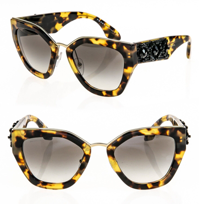 Pre-owned Prada Ornate 10t Bead Embellishment Pr10ts Blonde Havana Runway Cat Sunglasses In Gray