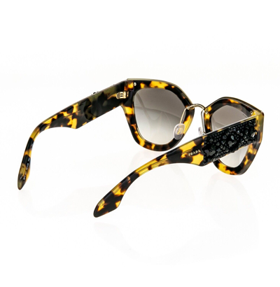 Pre-owned Prada Ornate 10t Bead Embellishment Pr10ts Blonde Havana Runway Cat Sunglasses In Gray