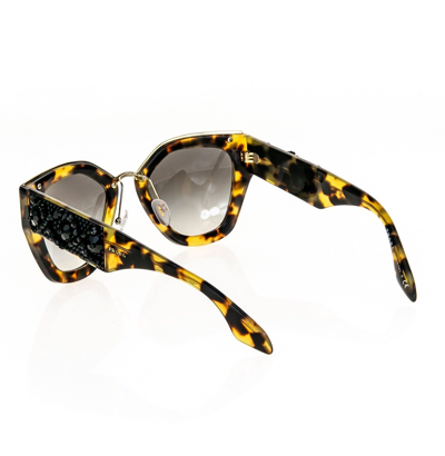 Pre-owned Prada Ornate 10t Bead Embellishment Pr10ts Blonde Havana Runway Cat Sunglasses In Gray