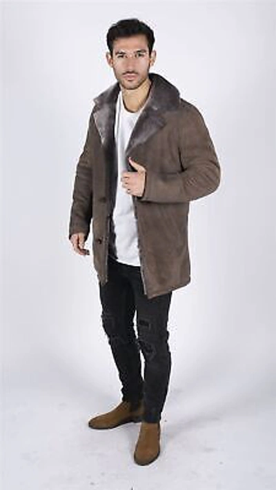 Pre-owned Truclothing Mens Real Sheepskin Coat Beige Vintage Classic 3/4 Jacket Button Down V Neck In Tan