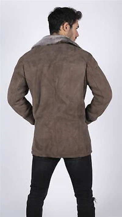 Pre-owned Truclothing Mens Real Sheepskin Coat Beige Vintage Classic 3/4 Jacket Button Down V Neck In Tan