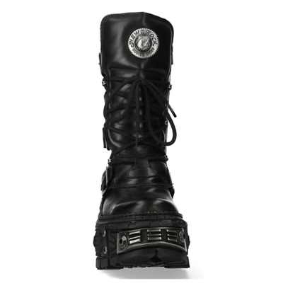 Pre-owned New Rock Rock Boots Wall1473-s11 Unisex Metallic Black Leather Platform Gothic Boots
