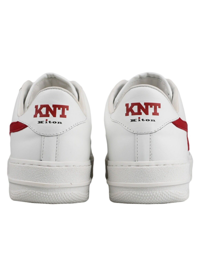 Pre-owned Kiton Knt  Sneakers Shoes 100% Leather Sz 8.5 Us 41.5 Eu Knsx1 In White/red