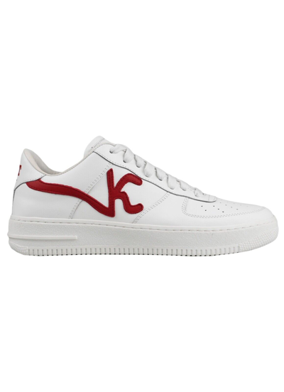 Pre-owned Kiton Knt  Sneakers Shoes 100% Leather Sz 8.5 Us 41.5 Eu Knsx1 In White/red