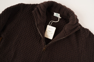 Pre-owned Luigi Borrelli Brown Woven Merino Wool Full Zip Cardigan Sweater M (eu 50)