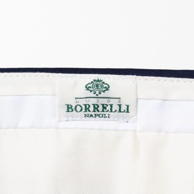 Pre-owned Luigi Borrelli Napoli Navy Blue Twill Wool Flat Front Dress Pants Slim Fit