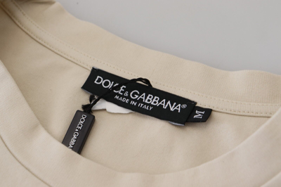 Pre-owned Dolce & Gabbana T-shirt Cotton Ivory Printed Crewneck It46/us36/s Rrp 800usd In White