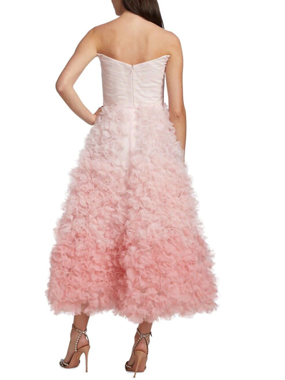 Pre-owned Marchesa Notte Strapless Ombre Tulle Midi Dress Pink Floral Size Us 8