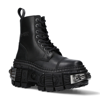 Pre-owned New Rock Rock Boots Wall083c-s4 Unisex Metallic Black Leather Platform Gothic Boots