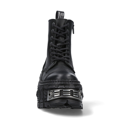 Pre-owned New Rock Rock Boots Wall083c-s4 Unisex Metallic Black Leather Platform Gothic Boots