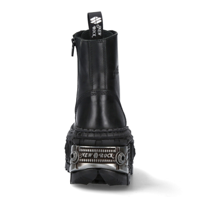 Pre-owned New Rock Rock Boots Wall083c-s4 Unisex Metallic Black Leather Platform Gothic Boots