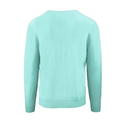Pre-owned Malo Men Turquoise Blue Pullover 100% Cashmere Solid V-neck Long Sleeves Sweater In Green