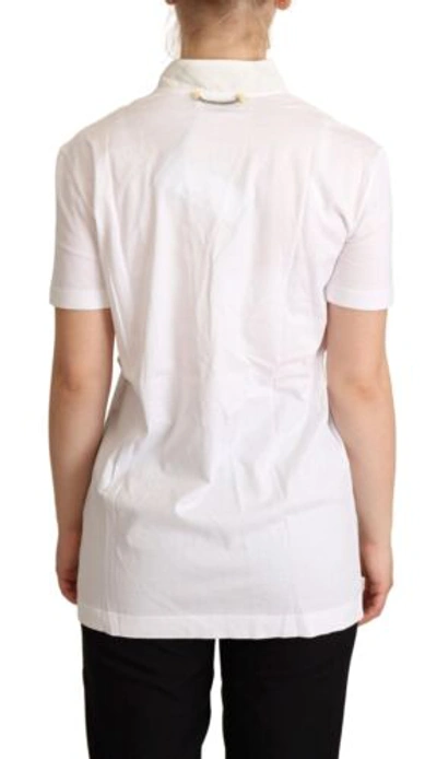 Pre-owned Dolce & Gabbana Dolce&gabbana Women White T-shirt Cotton Silk Short Sleeve Collared Casual Top