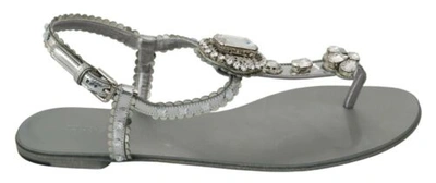 Pre-owned Dolce & Gabbana Dolce&gabbana Women Silver Strappy Sandals Polyester Crystals Casual Flips Flops