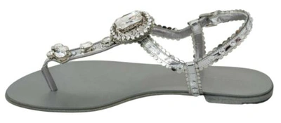 Pre-owned Dolce & Gabbana Dolce&gabbana Women Silver Strappy Sandals Polyester Crystals Casual Flips Flops