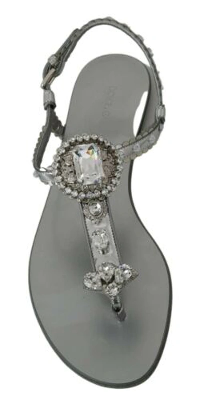 Pre-owned Dolce & Gabbana Dolce&gabbana Women Silver Strappy Sandals Polyester Crystals Casual Flips Flops