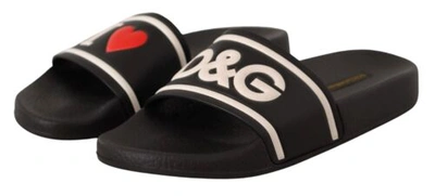 Pre-owned Dolce & Gabbana Dolce&gabbana Women Black Beachwear Slippers 100% Leather Solid Flat Slide Shoes