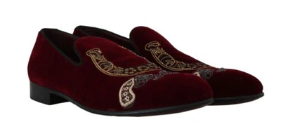 Pre-owned Dolce & Gabbana Dolce&gabbana Men Bordeaux Velvet Loafers Gun Horseshoe Shoes Slip On Flat Eu 39 In Red