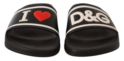 Pre-owned Dolce & Gabbana Dolce&gabbana Women Black Beachwear Slippers 100% Leather Solid Flat Slide Shoes