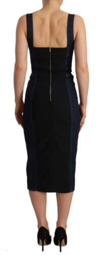 Pre-owned Dolce & Gabbana Dolce&gabbana Women Navy Blue Dress Cotton Blend Denim Sheath Bodycon Wrap It 38