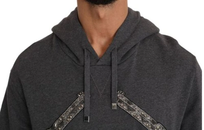 Pre-owned Dolce & Gabbana Dolce&gabbana Men Gray Sweater Cotton Crystals Heart Embroidered Hooded Pullover