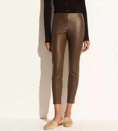 Pre-owned Vince Xs Stitch Front Lamb Leather Leggins Stretch Olive Pull On Pants $995 In Green