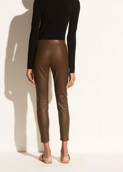 Pre-owned Vince Xs Stitch Front Lamb Leather Leggins Stretch Olive Pull On Pants $995 In Green