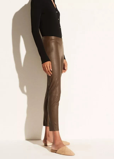 Pre-owned Vince Xs Stitch Front Lamb Leather Leggins Stretch Olive Pull On Pants $995 In Green