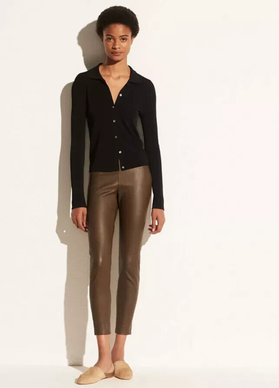 Pre-owned Vince Xs Stitch Front Lamb Leather Leggins Stretch Olive Pull On Pants $995 In Green