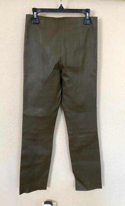 Pre-owned Vince Xs Stitch Front Lamb Leather Leggins Stretch Olive Pull On Pants $995 In Green