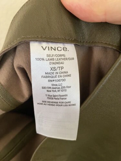 Pre-owned Vince Xs Stitch Front Lamb Leather Leggins Stretch Olive Pull On Pants $995 In Green