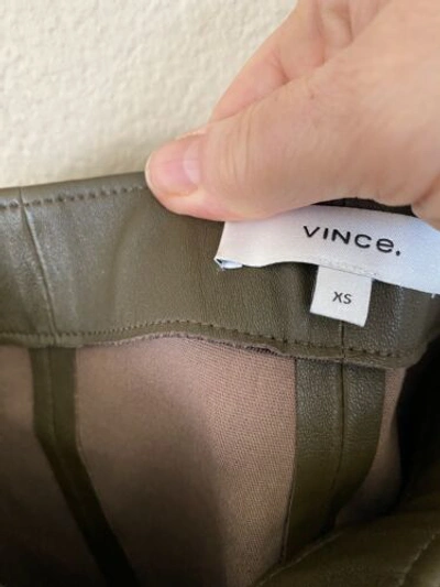 Pre-owned Vince Xs Stitch Front Lamb Leather Leggins Stretch Olive Pull On Pants $995 In Green
