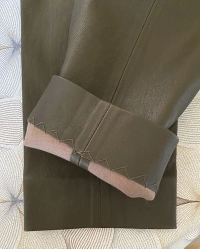 Pre-owned Vince Xs Stitch Front Lamb Leather Leggins Stretch Olive Pull On Pants $995 In Green