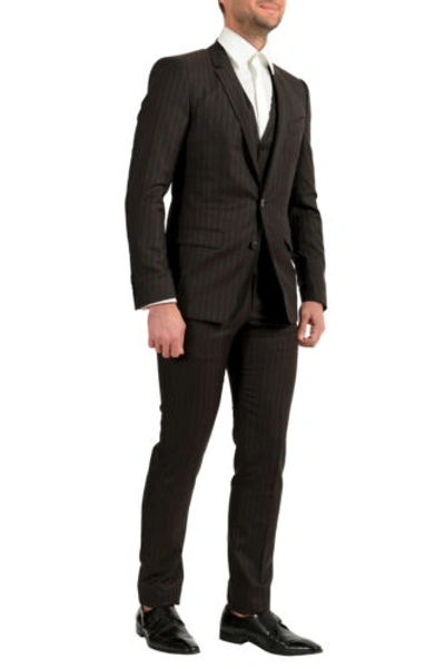 Pre-owned Dolce & Gabbana Men's "martini" Brown Wool Striped Two Button Three Piece Suit