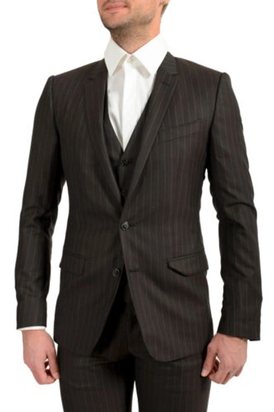 Pre-owned Dolce & Gabbana Men's "martini" Brown Wool Striped Two Button Three Piece Suit