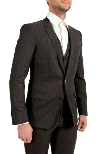 Pre-owned Dolce & Gabbana Men's "martini" Brown Wool Striped Two Button Three Piece Suit