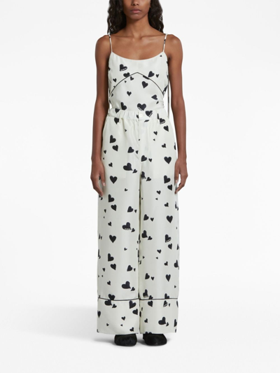 Shop Marni Bunch Of Hearts Silk Pajama Trousers In White